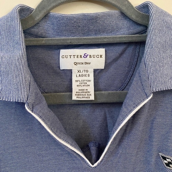 VINTAGE CUTTER AND BUCK WOMENS CORVETTE EMBROIDERED V NECK POLO BLUE HEATHER - Picture 4 of 6